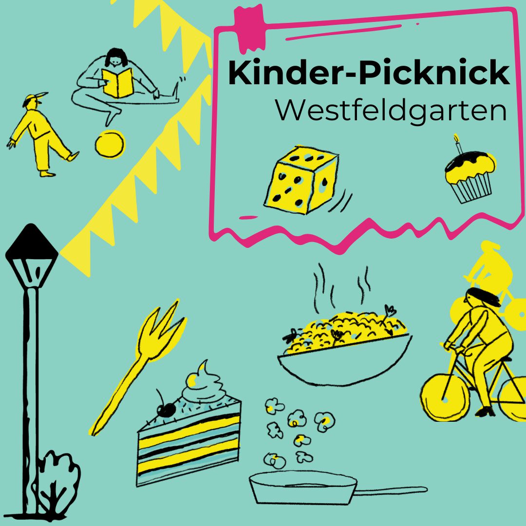 bunte Grafik für das Aschluss-Picknick der Kidical Mass Aktionswoche