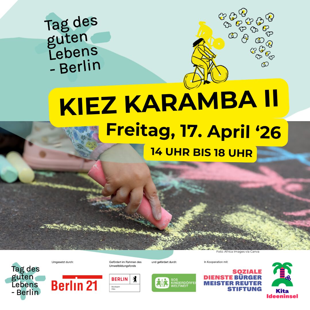 Kiez Karamba Auf der autofreien Straße malt ein Kind mit Kreide